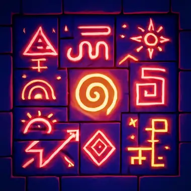 Stenen tempelmuur met gloeiende glyphs in Aztec Magic Megaways.